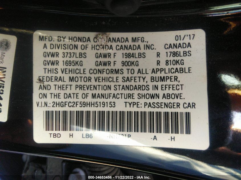 2017 HONDA CIVIC LX - 2HGFC2F59HH519153