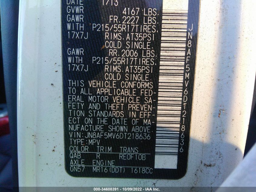 2013 NISSAN JUKE SL JN8AF5MV6DT218636