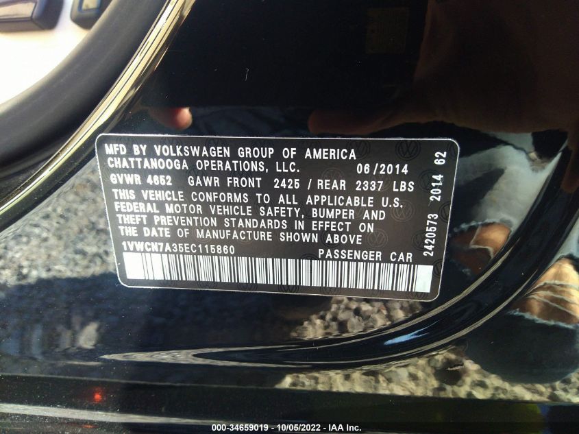 2014 VOLKSWAGEN PASSAT TDI SEL PREMIUM 1VWCN7A35EC115860