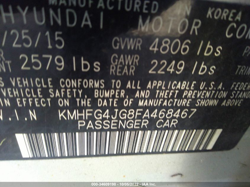 2015 HYUNDAI AZERA KMHFG4JG8FA468467