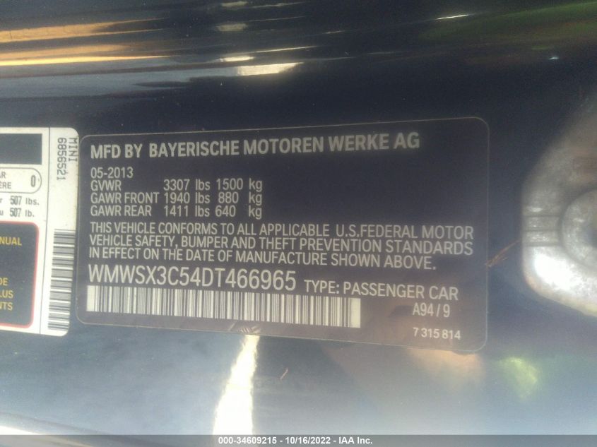 2013 MINI COOPER COUPE S WMWSX3C54DT466965
