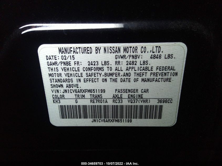 2015 INFINITI Q40 JN1CV6ARXFM651199