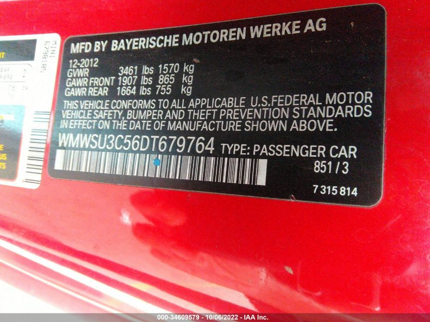 2013 MINI COOPER HARDTOP WMWSU3C56DT679764