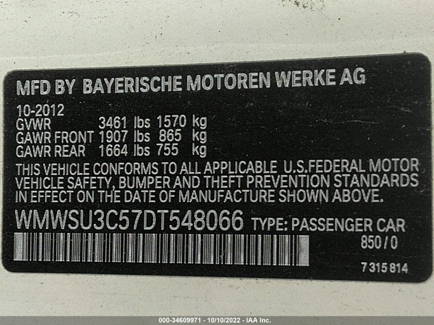 2013 MINI COOPER HARDTOP WMWSU3C57DT548066