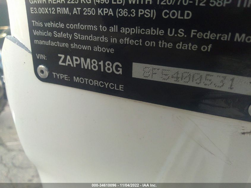 2015 VESPA SPRINT 150 3V ZAPM818G8F5400531