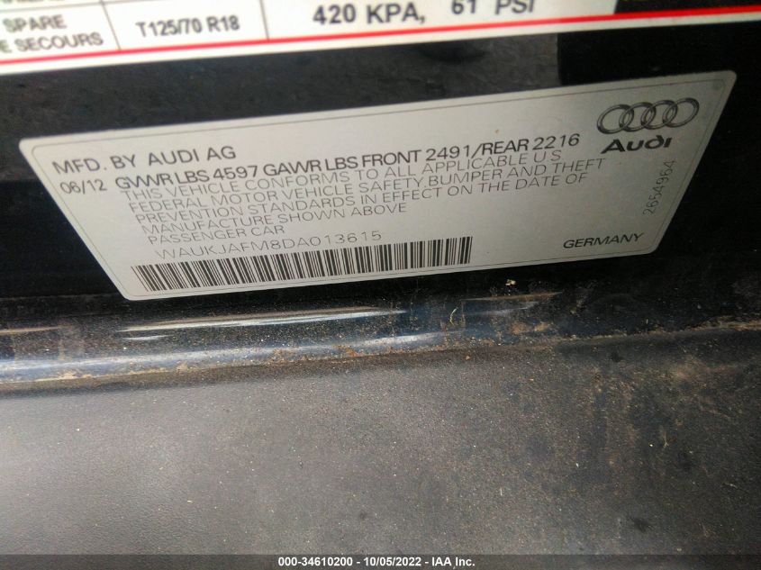 2013 AUDI A3 PREMIUM PLUS WAUKJAFM8DA013615