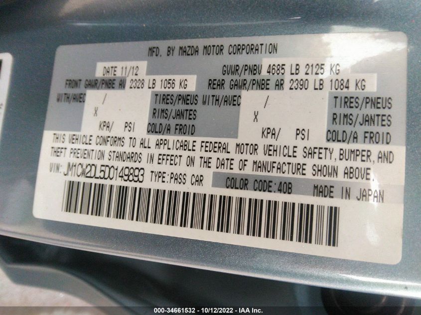 2013 MAZDA MAZDA5 GRAND TOURING JM1CW2DL5D0149893