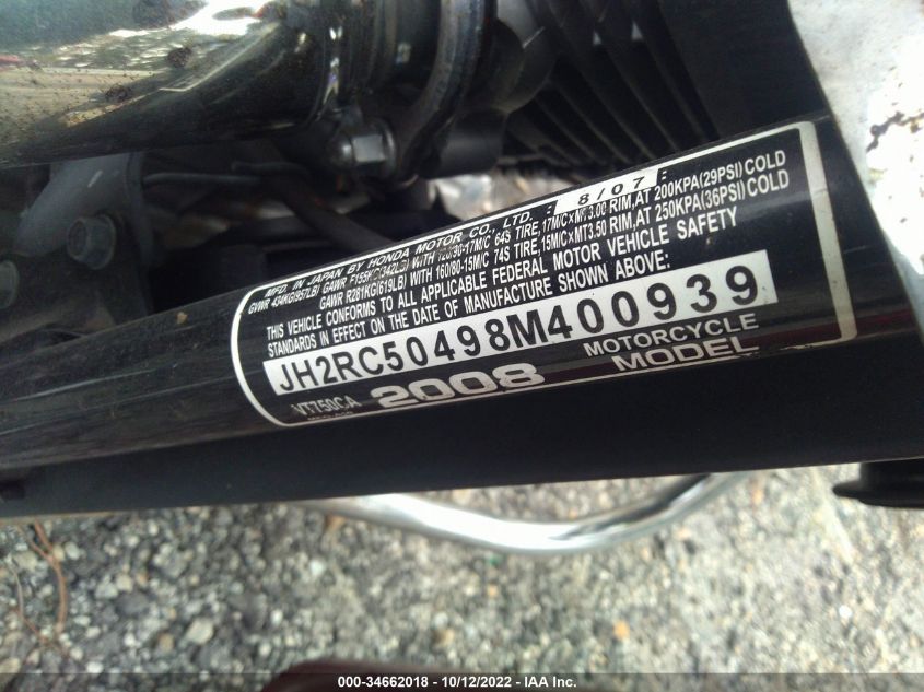 2008 HONDA VT750 CA JH2RC50498M400939