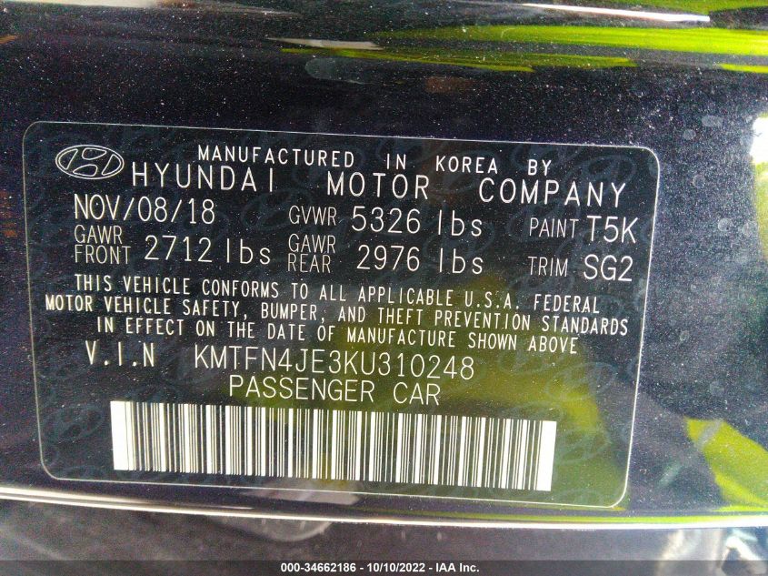 2019 GENESIS G80 3.8L KMTFN4JE3KU310248