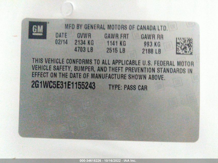 2014 CHEVROLET IMPALA LIMITED LTZ 2G1WC5E31E1155243
