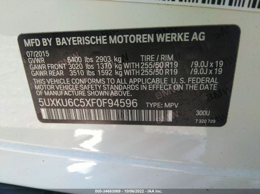 2015 BMW X6 5UXKU6C5XF0F94596