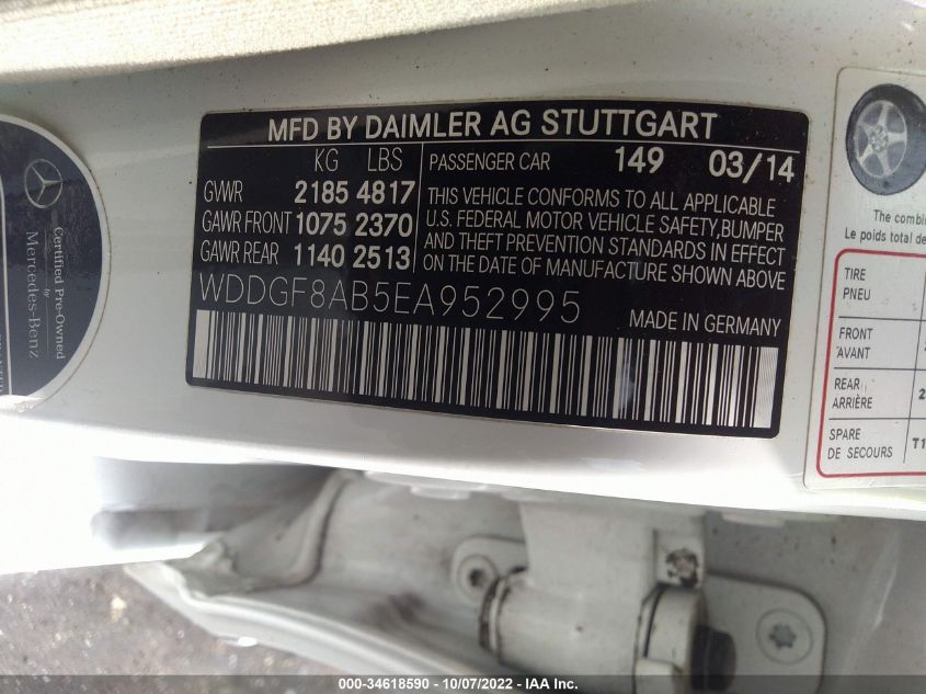 2014 MERCEDES-BENZ C-CLASS C 300 WDDGF8AB5EA952995