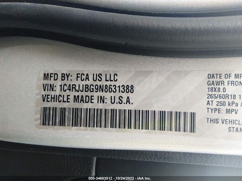 2022 JEEP GRAND CHEROKEE L LIMITED 1C4RJJBG9N8631388