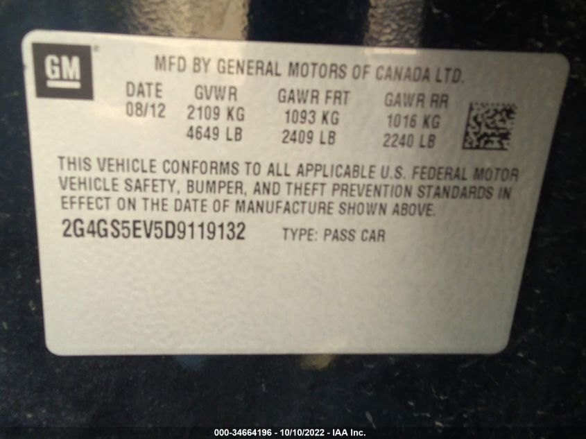 2013 BUICK REGAL TURBO PREMIUM 1 2G4GS5EV5D9119132