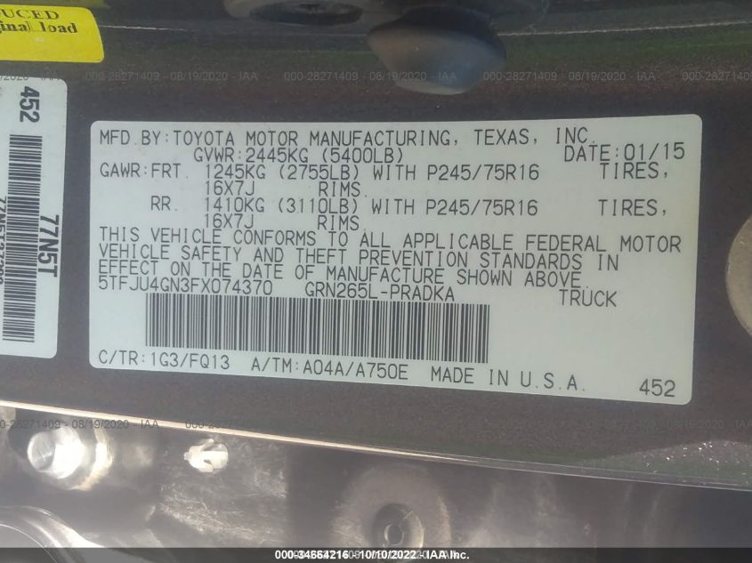 2015 TOYOTA TACOMA PRERUNNER 5TFJU4GN3FX074370