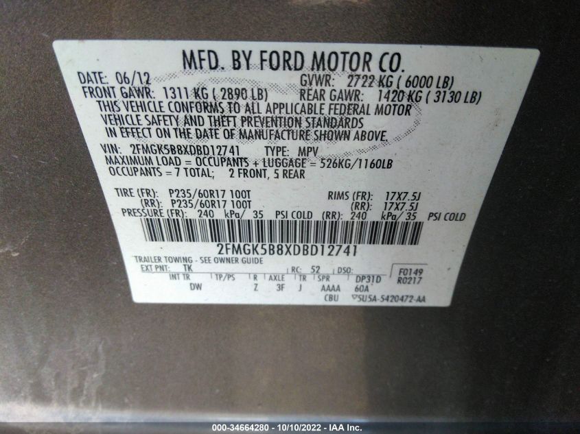 2013 FORD FLEX SE 2FMGK5B8XDBD12741