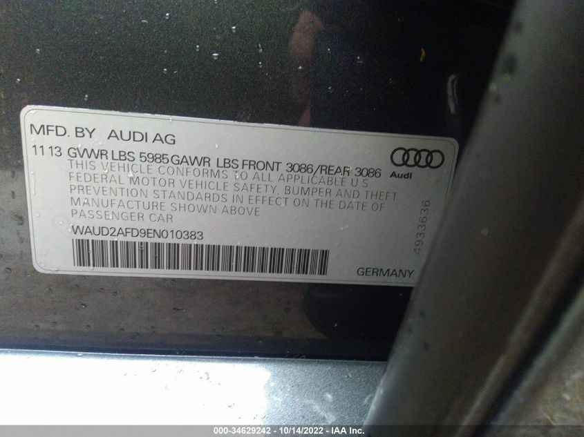 2014 AUDI S8 WAUD2AFD9EN010383