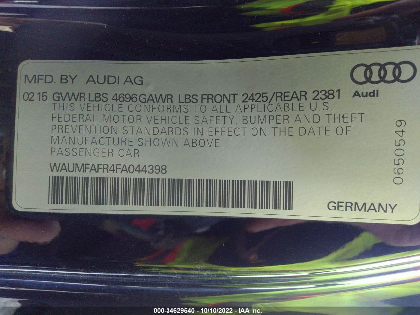 2015 AUDI A5 PREMIUM PLUS WAUMFAFR4FA044398
