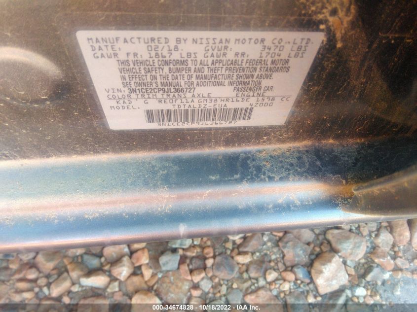 2018 NISSAN VERSA NOTE SV 3N1CE2CP9JL366727