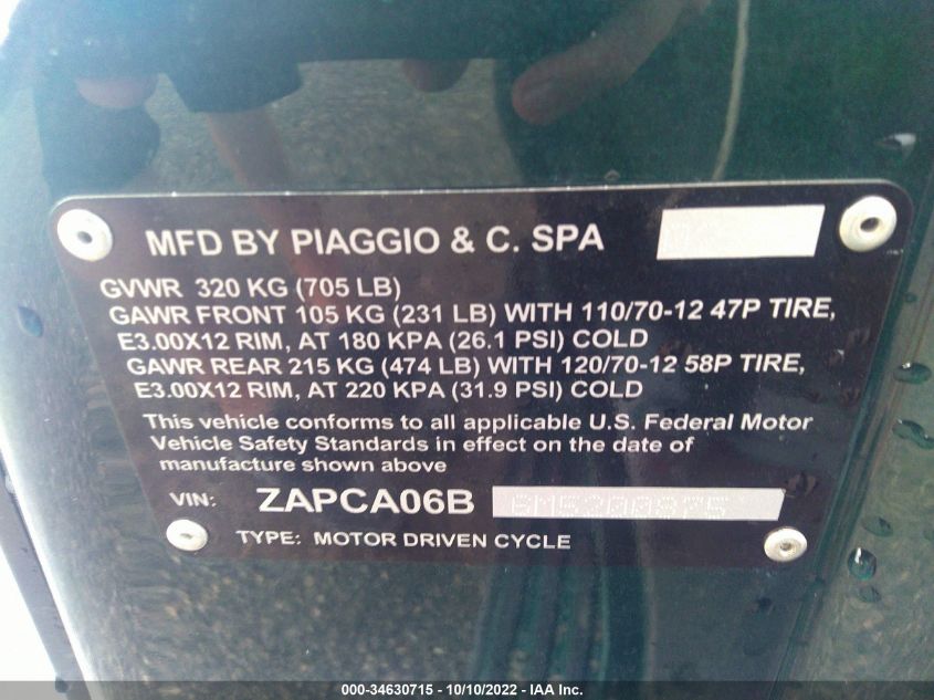 2021 VESPA SPRINT ZAPCA06B6M5200875
