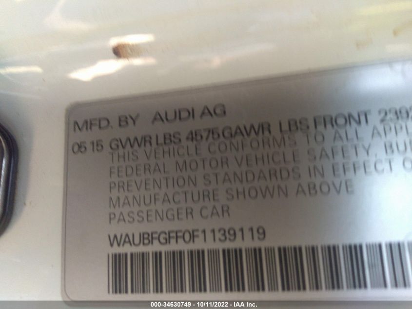2015 AUDI S3/A3 2.0T PREMIUM WAUBFGFF0F1139119