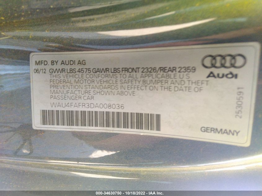 2013 AUDI A5 2.0T PREMIUM WAU4FAFR3DA008036