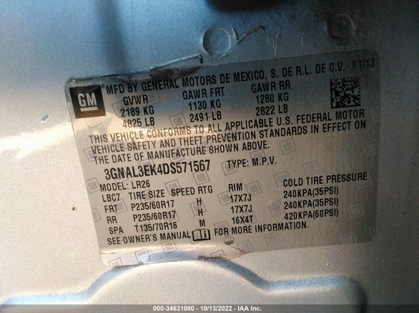 2013 CHEVROLET CAPTIVA SPORT FLEET LT - 3GNAL3EK4DS571567