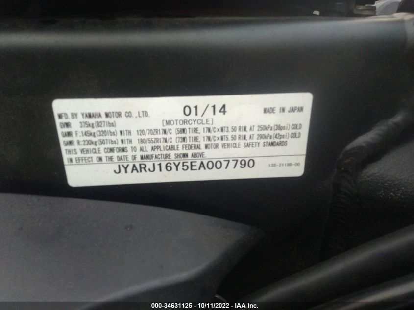2014 YAMAHA YZFR6 C JYARJ16Y5EA007790