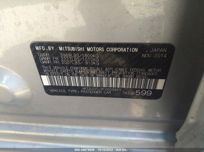 2015 MITSUBISHI LANCER ES JA32U2FU3FU009925