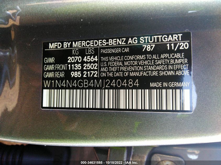 2021 MERCEDES-BENZ GLA GLA 250 W1N4N4GB4MJ240484