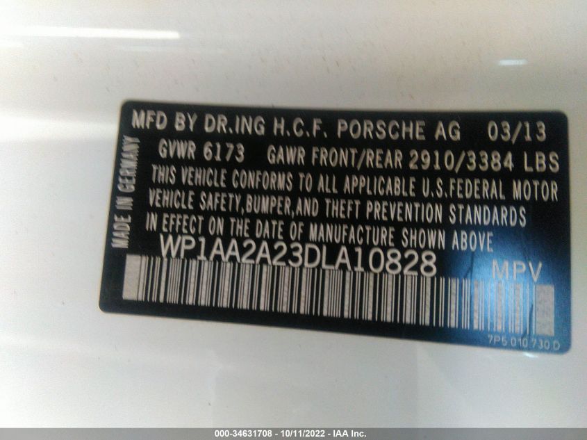 2013 PORSCHE CAYENNE WP1AA2A23DLA10828