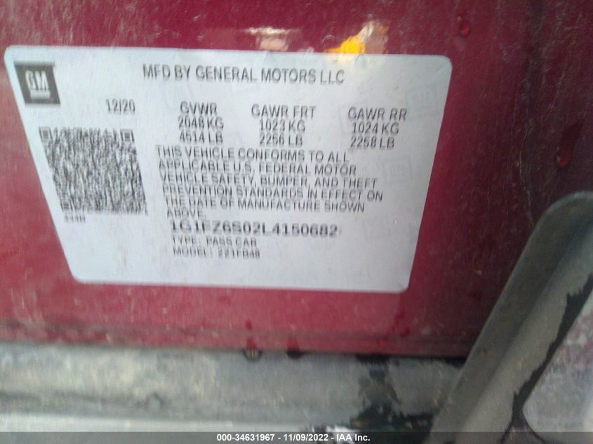 2020 CHEVROLET BOLT EV PREMIER 1G1FZ6S02L4150682