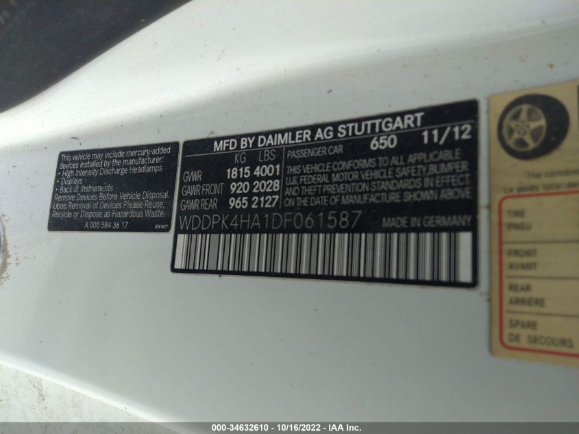 2013 MERCEDES-BENZ SLK-CLASS SLK 250 WDDPK4HA1DF061587