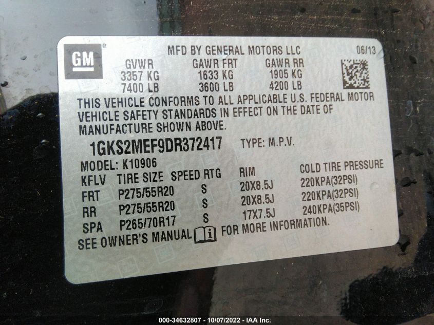 2013 GMC YUKON XL DENALI 1GKS2MEF9DR372417