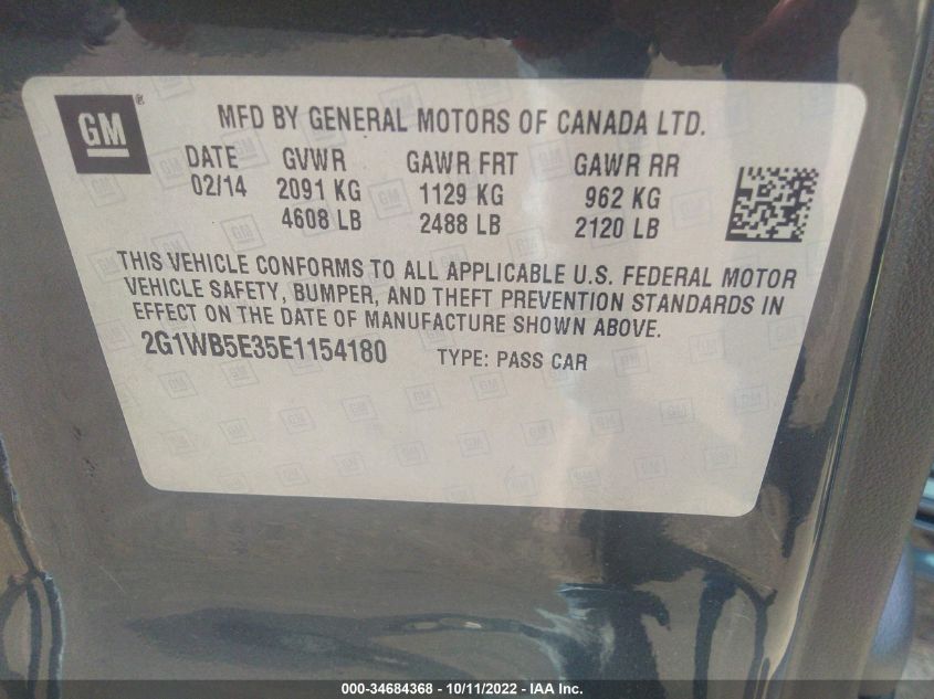 2014 CHEVROLET IMPALA LIMITED LT 2G1WB5E35E1154180
