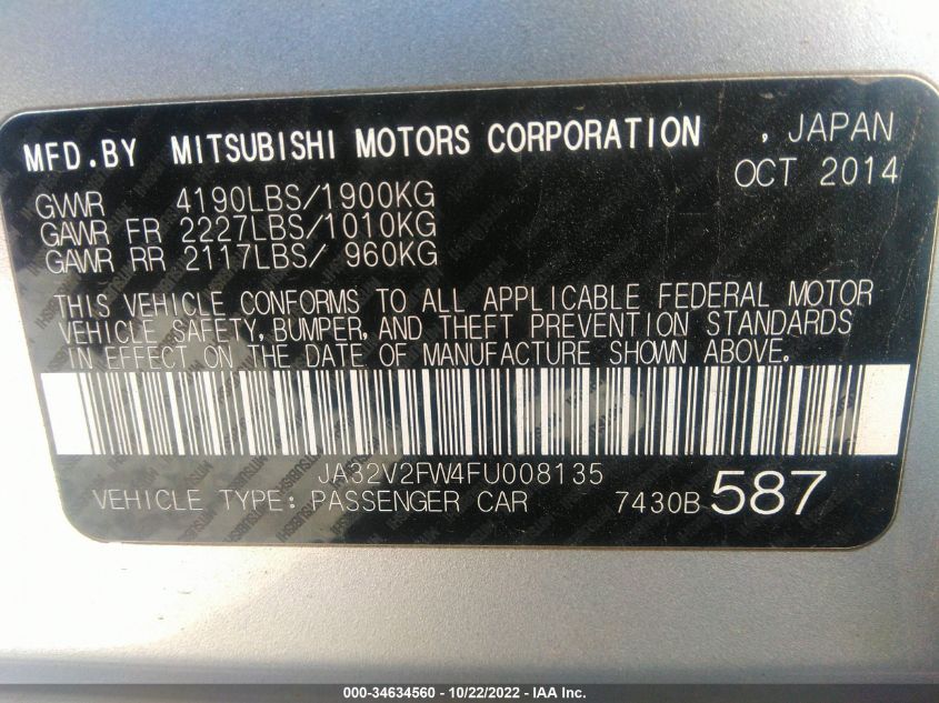 2015 MITSUBISHI LANCER SE JA32V2FW4FU008135