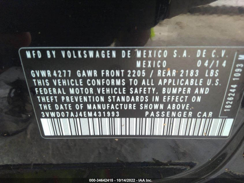 2014 VOLKSWAGEN JETTA SEDAN SE W/CONNECTIVITY/SUNROOF - 3VWD07AJ4EM431993