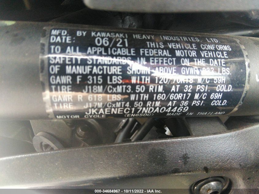 2022 KAWASAKI EN650 C JKAENEC17NDA04469