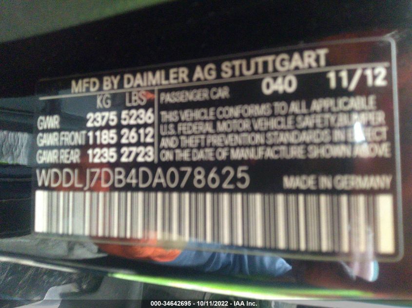 2013 MERCEDES-BENZ CLS-CLASS CLS 550 WDDLJ7DB4DA078625