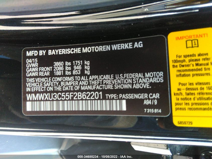 2015 MINI COOPER HARDTOP 4 DOOR S WMWXU3C55F2B62201