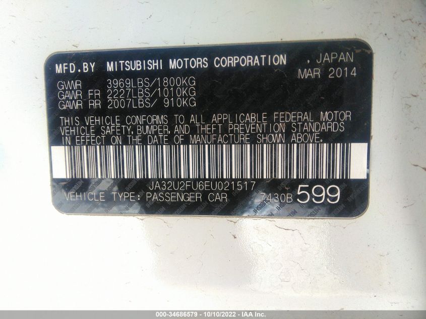 2014 MITSUBISHI LANCER ES JA32U2FU6EU021517
