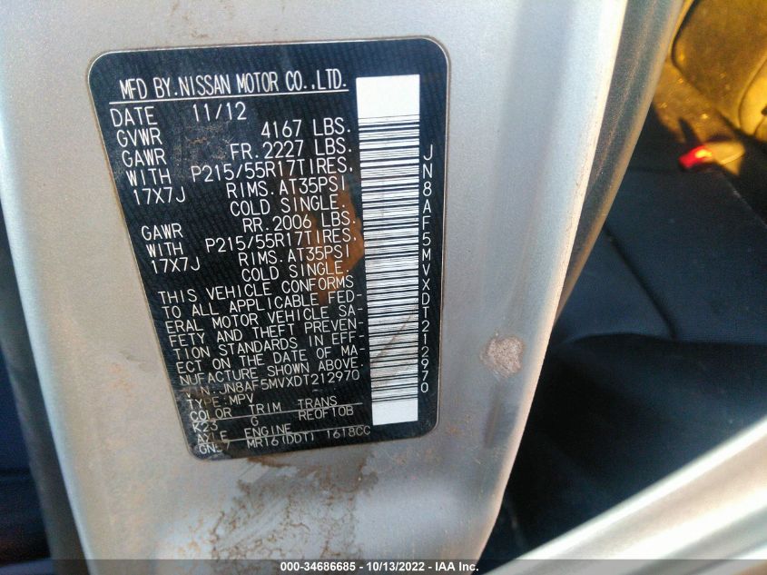 2013 NISSAN JUKE S JN8AF5MVXDT212970