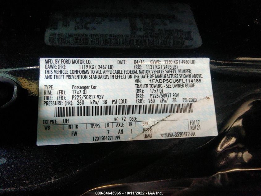 2015 FORD C-MAX ENERGI SEL 1FADP5CU6FL114185