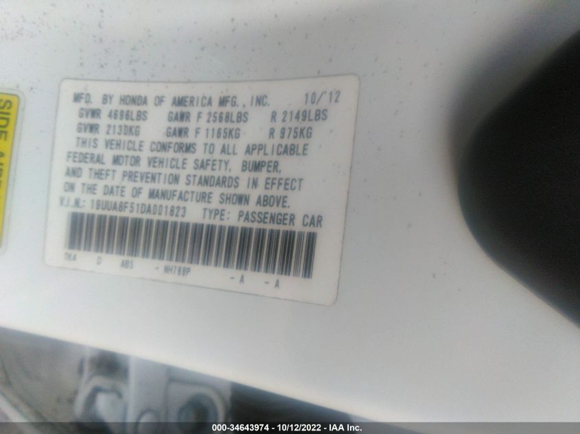 2013 ACURA TL TECH 19UUA8F51DA001823