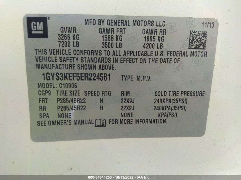 2014 CADILLAC ESCALADE ESV PLATINUM 1GYS3KEF5ER224581