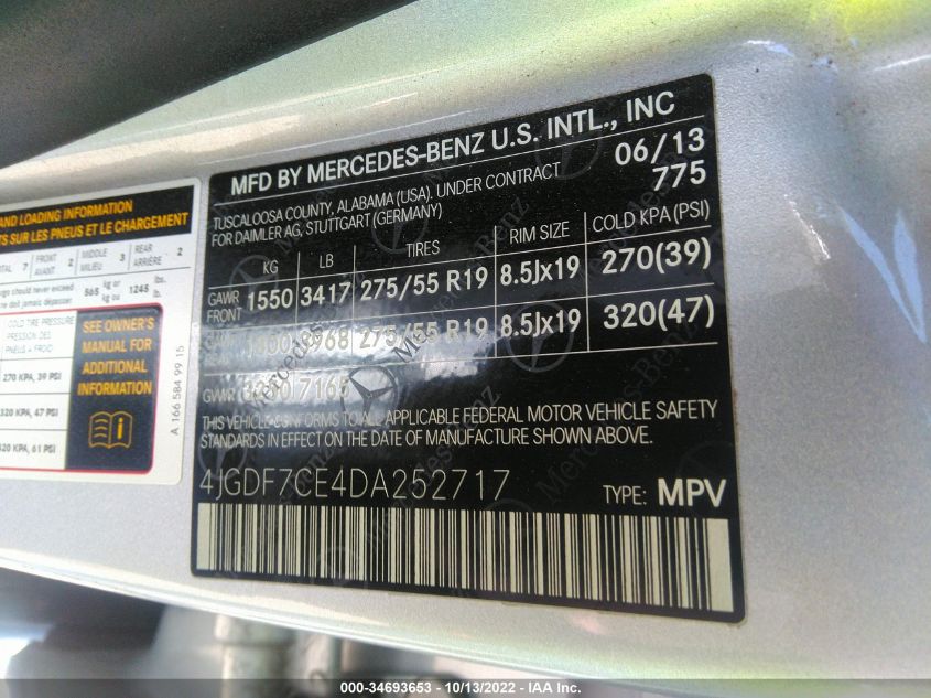 2013 MERCEDES-BENZ GL-CLASS GL 450 4JGDF7CE4DA252717