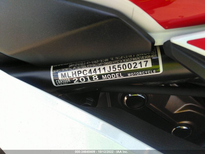 2018 HONDA CBR500 R MLHPC4411J5500217