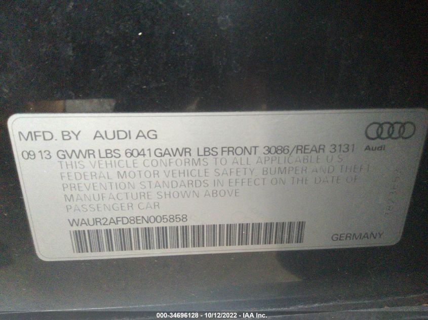 2014 AUDI A8 L 4.0T WAUR2AFD8EN005858
