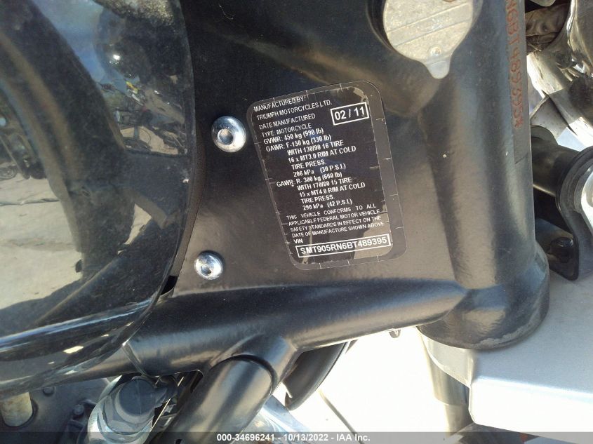 2011 TRIUMPH MOTORCYCLE AMERICA SMT905RN6BT489395