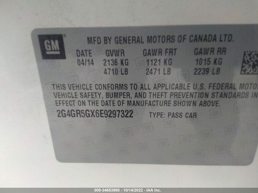 2014 BUICK REGAL PREMIUM II 2G4GR5GX6E9297322